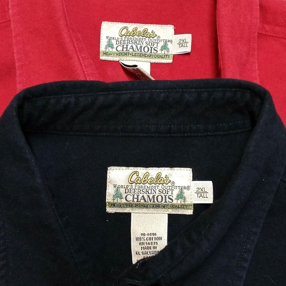 Lot of 2 Cabela's Chamois Shirts Mens Size 2XL Tall Deerskin Soft Black Red - Picture 2 of 10